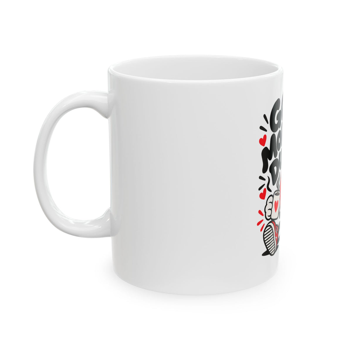Good Morning Dummy 11 oz white ceramic coffee mug, product view 3